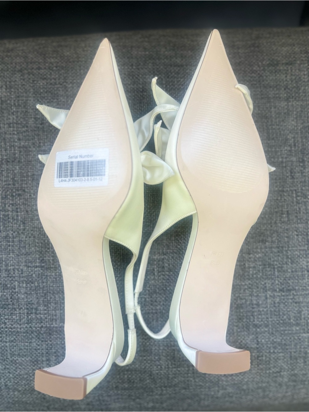 JW PEI Ivory Satin Slingback Heels with Bow Accent - Picture 3 of 5